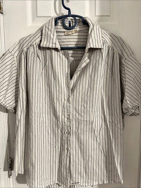 78 & Sunny Striped Button Down Shirt White & Black XL
